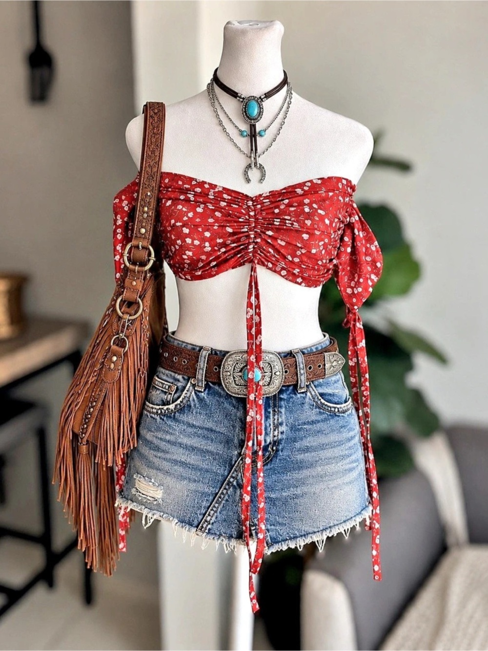 Shein Floral Off-Shoulder Crop Top Red & White Size Medium